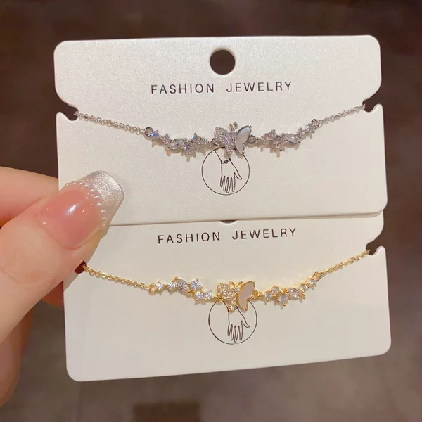 Niche Luxury Versatile High-End Super Shiny Zircon Mother-Of-Pearl Butterfly Bracelet for Women, Exquisite Fashion Simple Hand Jewelry Wholesale
