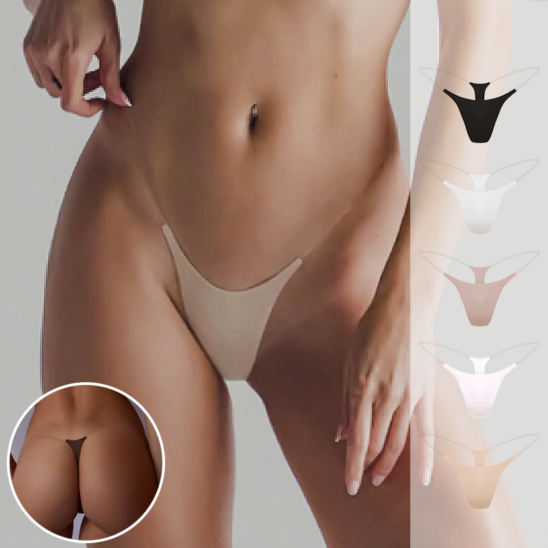 Cross-Border Amazon Sexy Thong Transparent Waistband Invisible Panties Skin-Friendly Seamless Erotic Solid Color Women's Panties