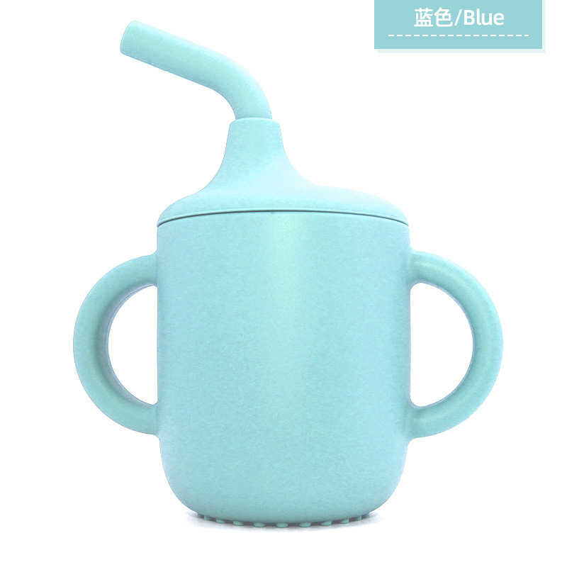 Taza de agua de silicona para niños, taza para aprender a beber, taza de agua con mango doble, taza de paja a prueba de caídas y fugas para bebés, taza de agua con dos orejas para beber directamente
