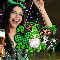 MZ323跨境聖帕特里克節四葉草侏儒木質掛牌節日家居裝飾木牌掛件