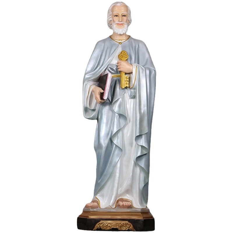 160cm San Pedro Ornamiento Mirando Estatuas de vidrio FRP Decoración de la iglesia