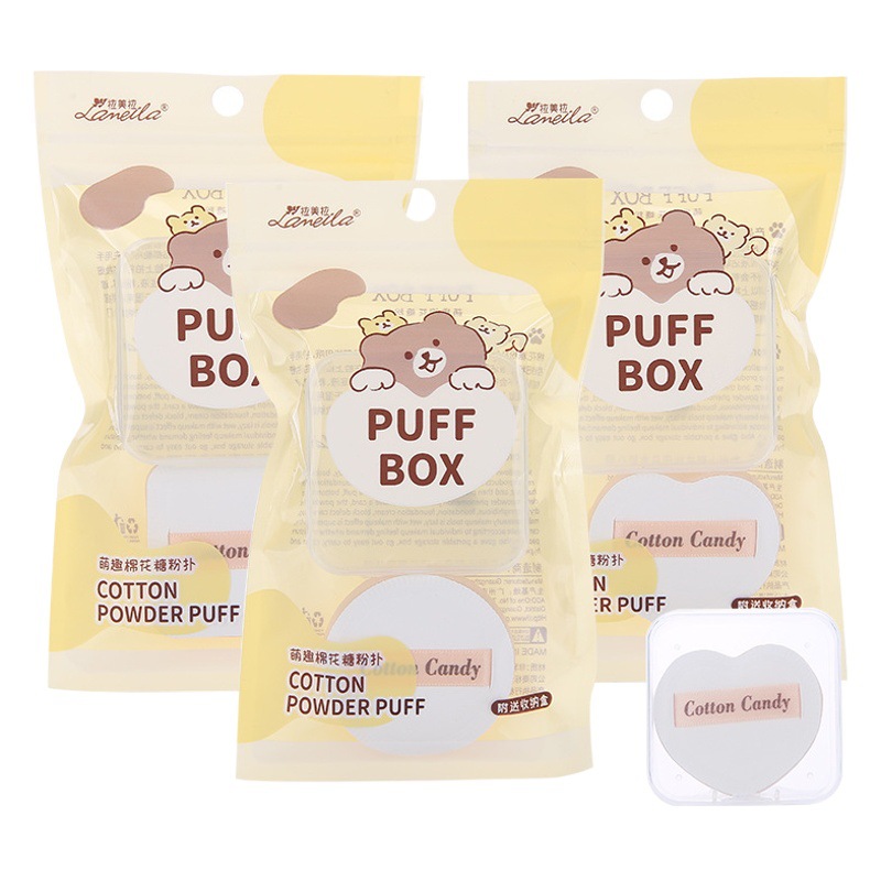 Ramila bolsas de algodón de azúcar en polvo puff mojado y seco suave Q elástico en polvo puff caja de almacenamiento powder puff colección