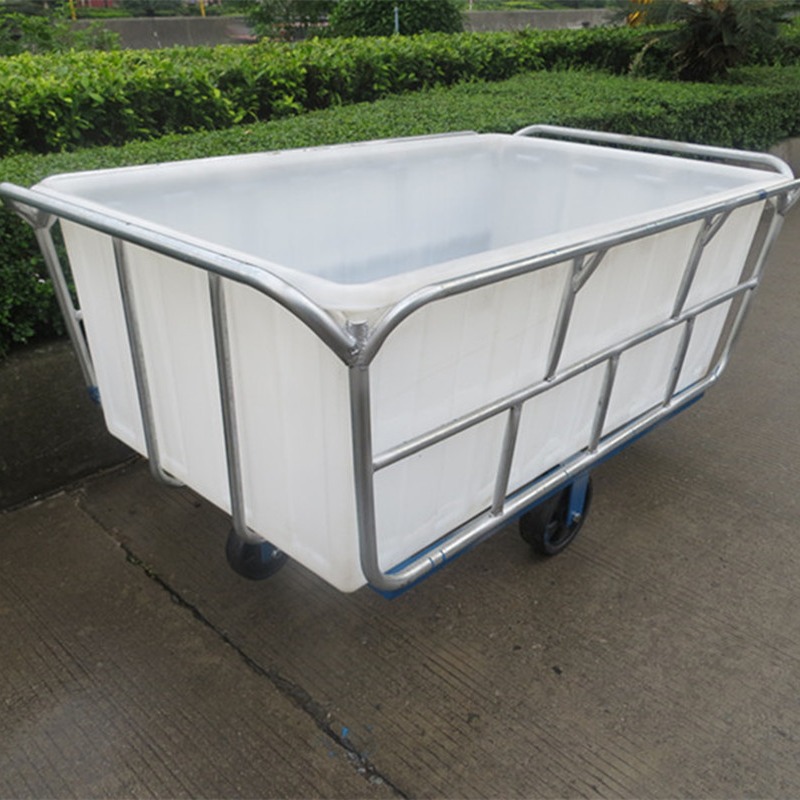 耐老化镀锌管焊制纺纱落布车 /1350L聚乙烯耐高温方桶承布车