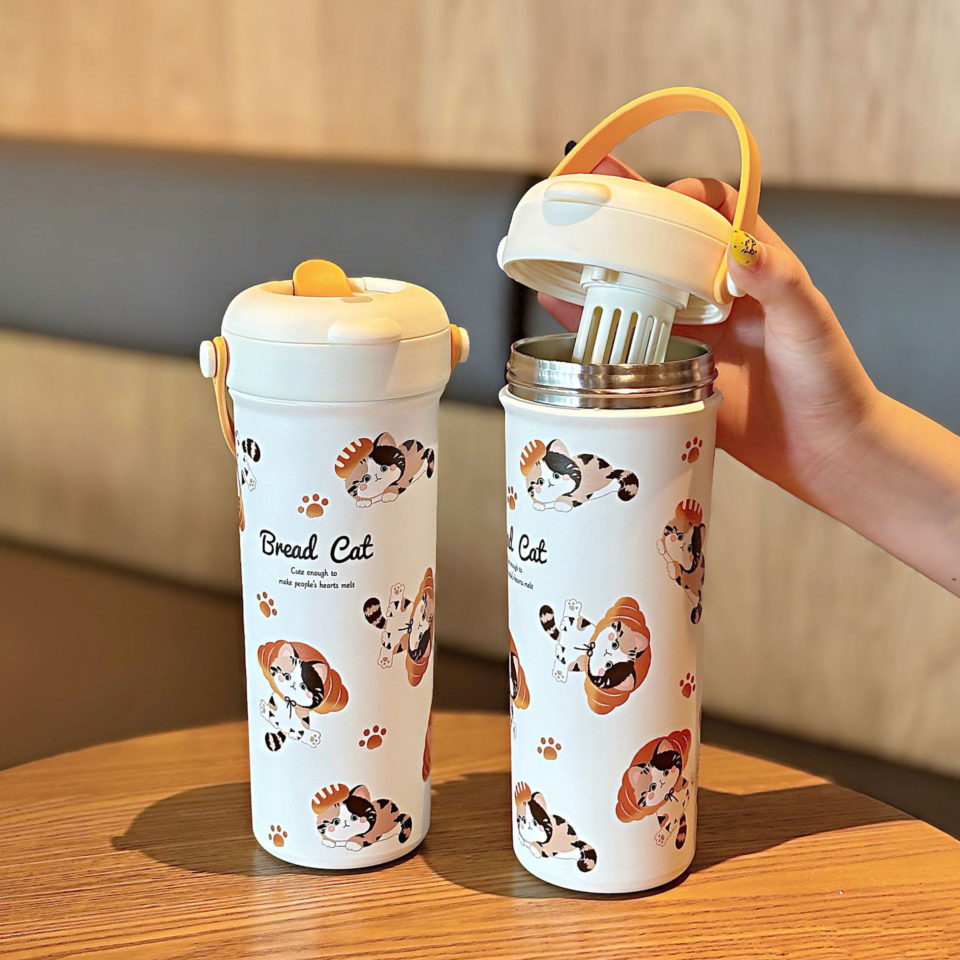 Cute serie de gatos tazas de diseño de tazas de café para chicas 316 tazas de paja portátiles de acero inoxidable