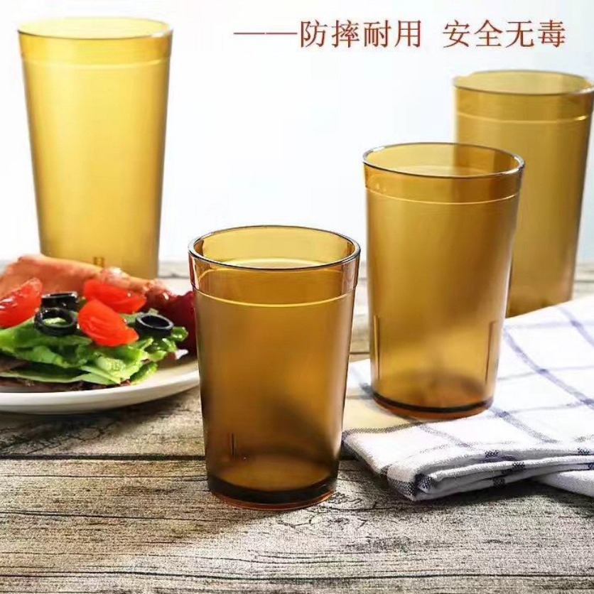 磨砂杯厂家批发茶色磨砂塑料杯茶餐厅PS AS透明耐摔磨砂杯