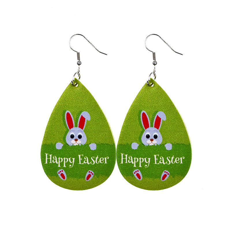 1 Paire Mode Lapin Traverser Les Gouttelettes D'eau Faux Cuir Patchwork Pâques Femmes Boucles D'oreilles display picture 4