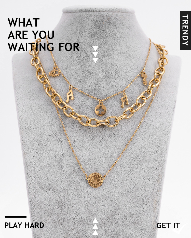 Metal texture multi-layer layered circular hang tag necklace for women's small accessories, clavicle c, Cuban neck_voghion.com