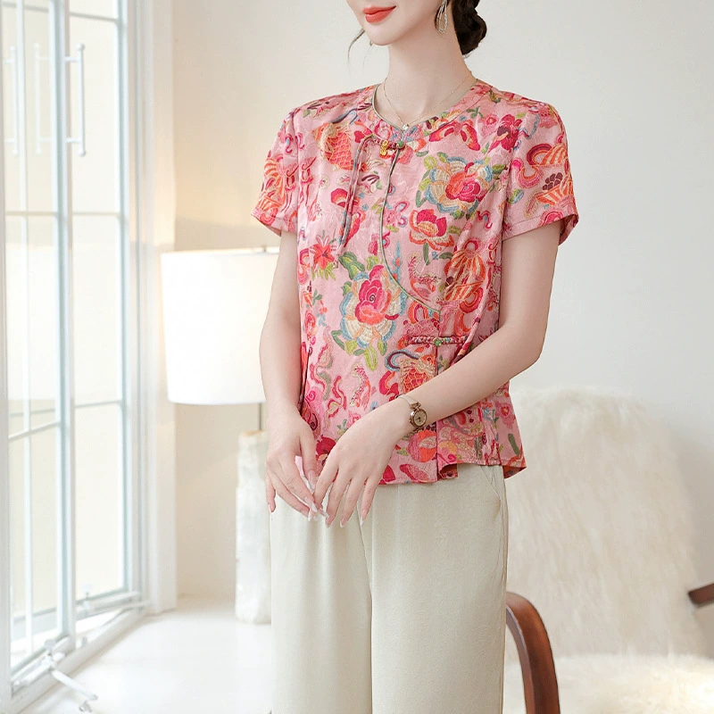 Летний костюм-топ для женщин среднего возраста в пятидесятилетнем возрасте, модные женские футболки среднего возраста, топы с короткими рукавами для женщин среднего и пожилого возраста, комплект из двух предметов.