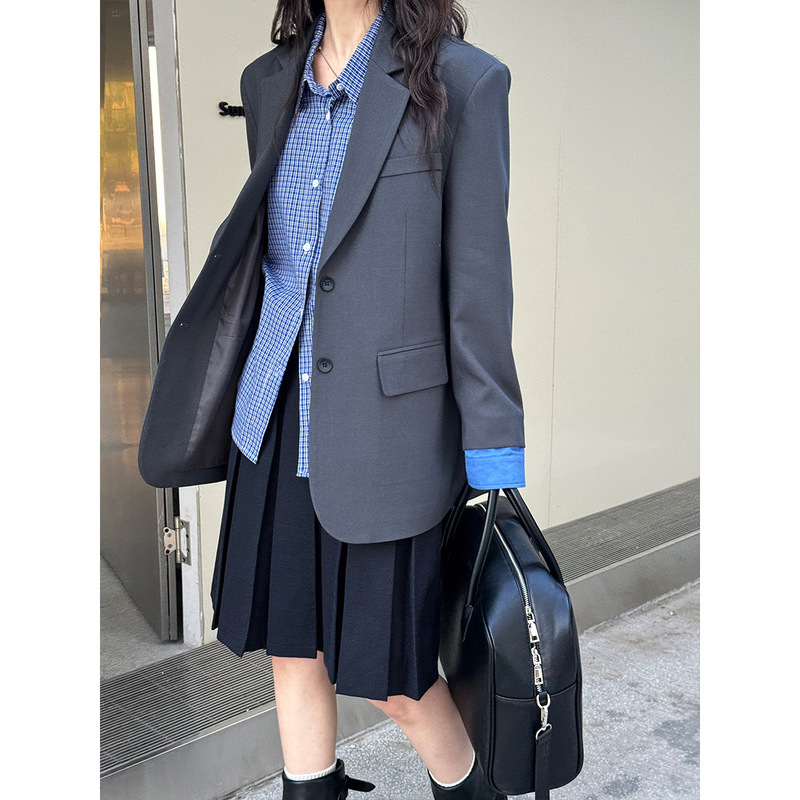 Luxi High-end Elegant Suit Jacket Women's Spring New Colorblock Cuff Loose Casual Suit Top 3526