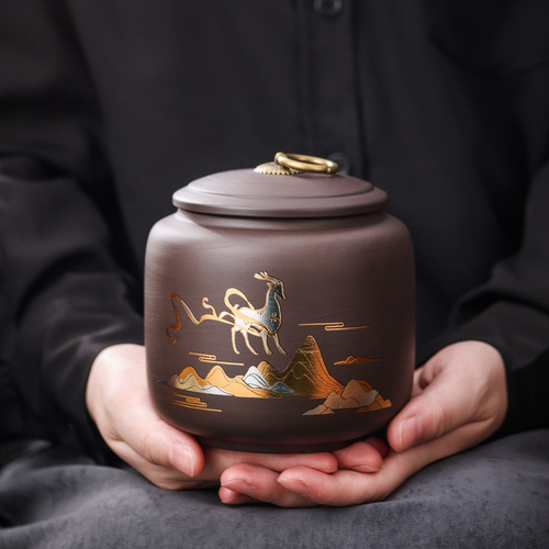 New purple clay ceramic tea canister black tea Pu'er oolong tea gift box tea storage canister capacity about 150g wholesale