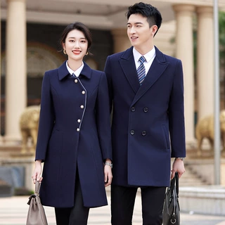2023新中国移动工作服营业厅女大衣加绒加厚秋冬羊毛呢子工装外套
