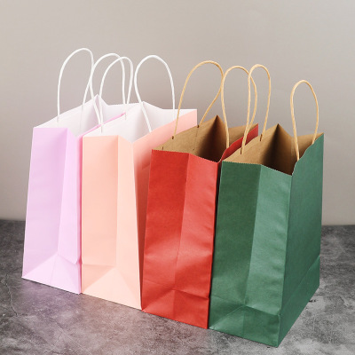 牛皮纸袋手提袋奶茶外卖打包袋礼品包装袋衣服购物打包袋子10个装|ms
