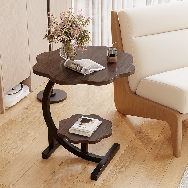 Sofa Side Table, Side Cabinet, Living Room Household Double-Layer Tea Table, Storage Rack, Bedside Mini Balcony Petal-Shaped Small Coffee Table