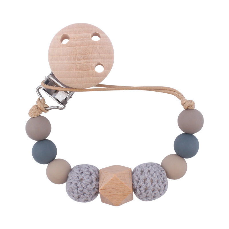 Nuevo bebé calmante Beech clip chupete cadena bebé creativo madera octogonal mordedura silicona molar anti-gota cadena