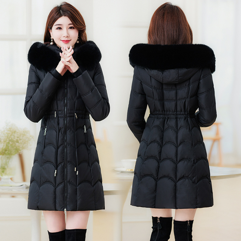 Women's Clothing Women's mid length down jacket winter Korean style slim large fur collar detachable small cotton jacket_voghion.com