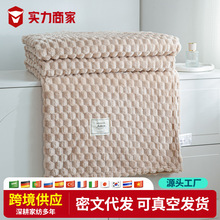 金龟绒提花毯子简约纯色家用毯法莱绒菠萝格毛毯贝贝绒盖毯