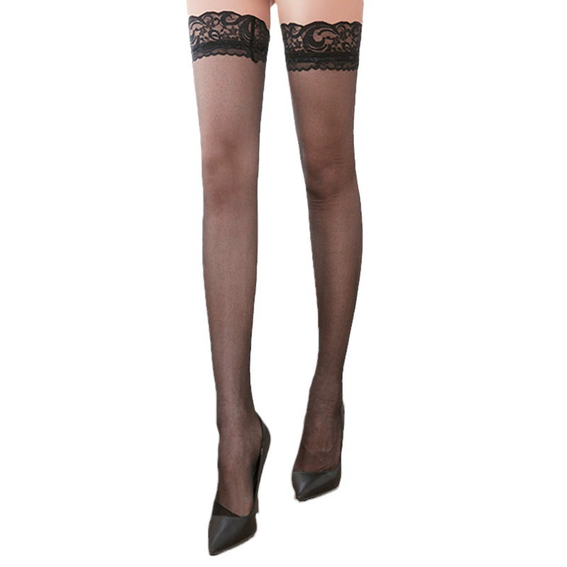 Over-the-Knee Stockings, Silicone Anti-Slip Lace Top, 20D Plus Sizes Long Sheer