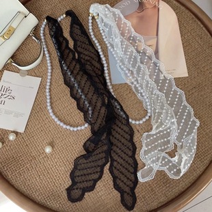 2025 Atmospheric White Lace Small Long Necklace Silk Scarf Women's Versatile Neck Scarf Spring and Summer Scarf Belt