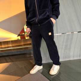 正确版原标现货V家26S丝绒纯色抽绳针织运动休闲卫裤宽松男女同款