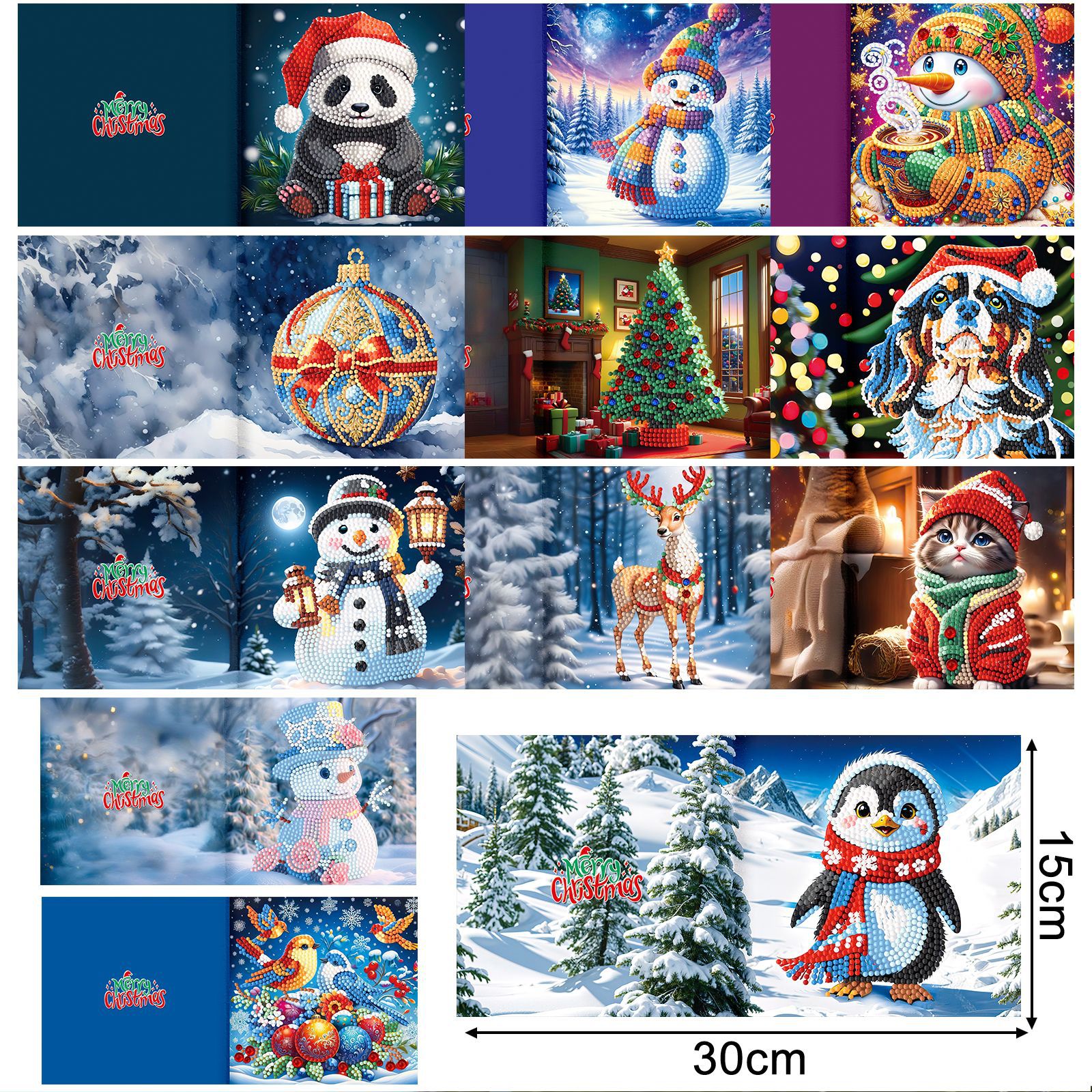 Productos periféricos para pintura de diamantes transfronterizos, tarjetas de felicitación DIY hechas a mano, pegatinas de diamantes navideñas, manualidades exclusivas con diamantes de imitación con temática de dibujos animados, disponibles para venta al por mayor.