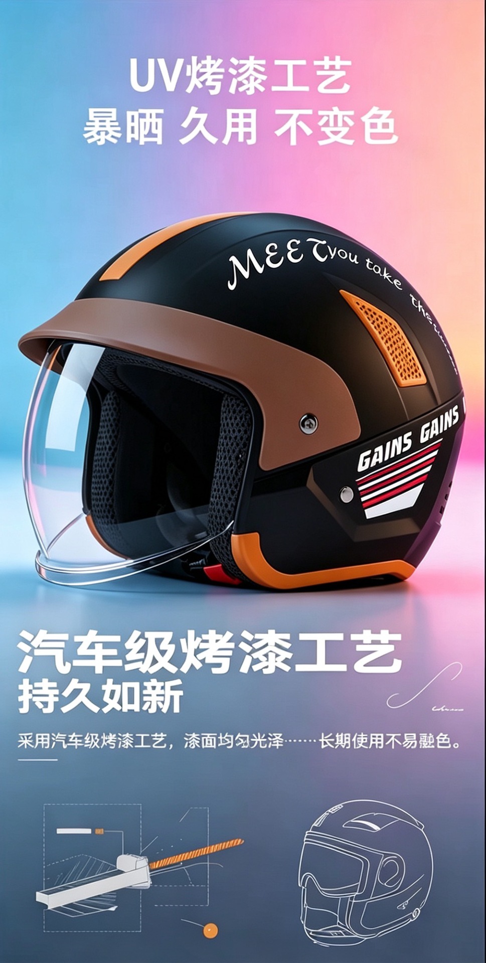 3C certified high-end silver-plated lens Class A hidden helmet for electric scooters and motorcycles, rainproof, unisex