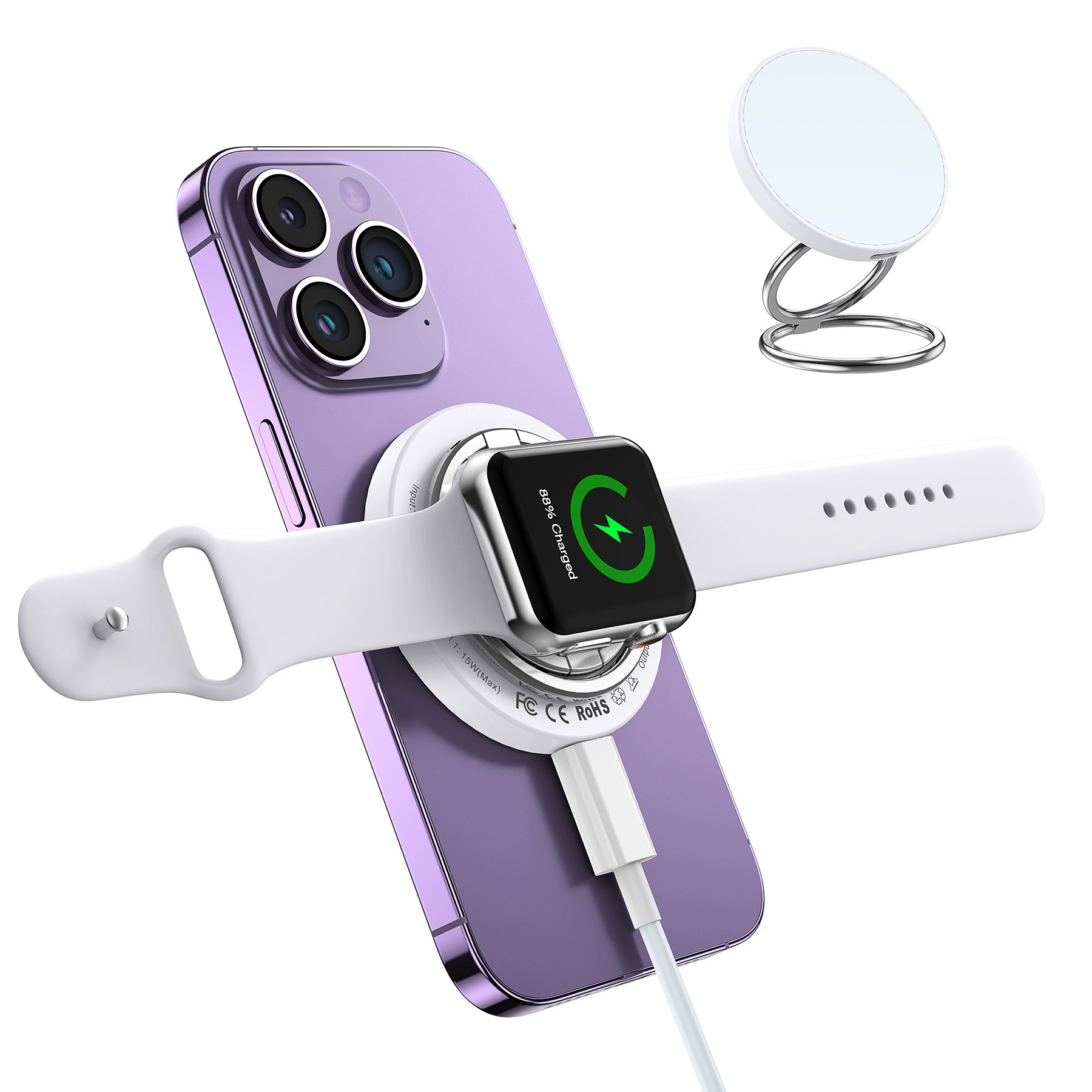 Трансграничный Amazon Creative Взрыв новый Magsafe Портативный складной кольцо два в одном магнитное всасывающее беспроводное зарядное устройство