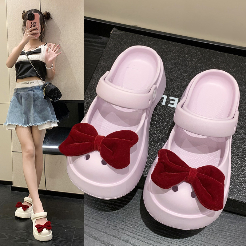 Cartoon cute summer women's slippers with bow platform