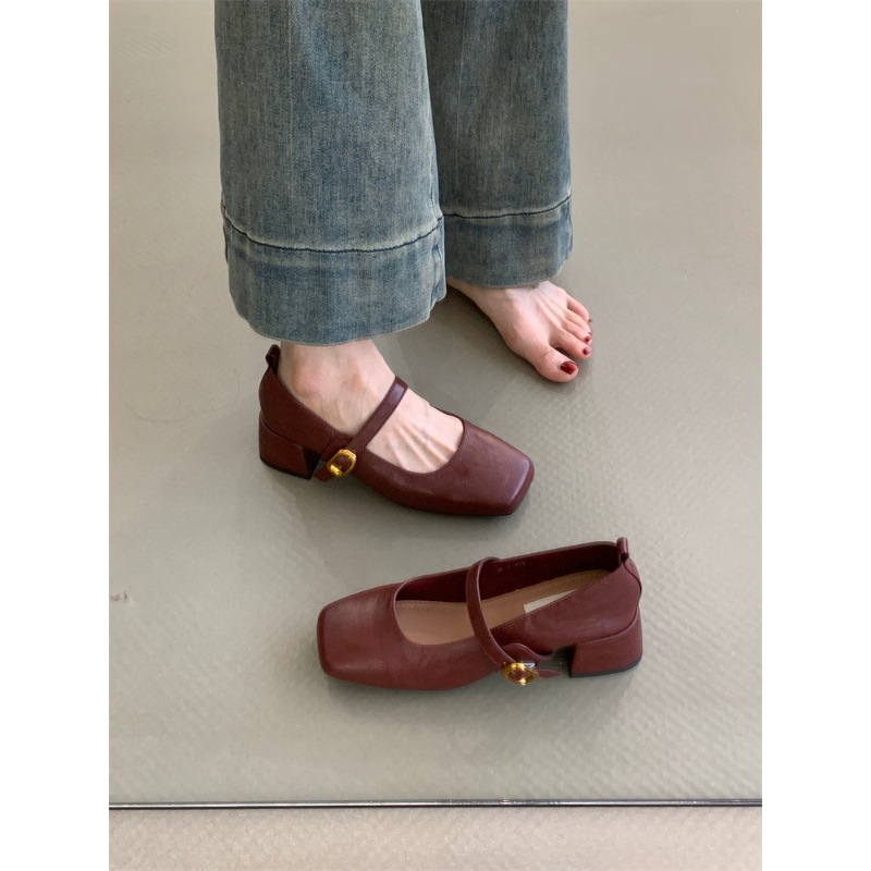 Retro Chunky Heel Mary Jane 2024 Spring And Autumn New French Style Elegant Square-Toed Shallow Evening Shoes To Match_vogvips.com