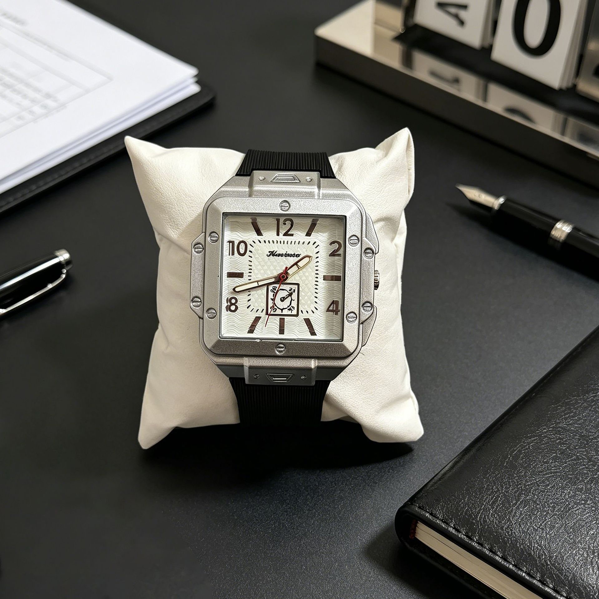 Kare quartz erkek saati, dijital kadran, silikon kayış