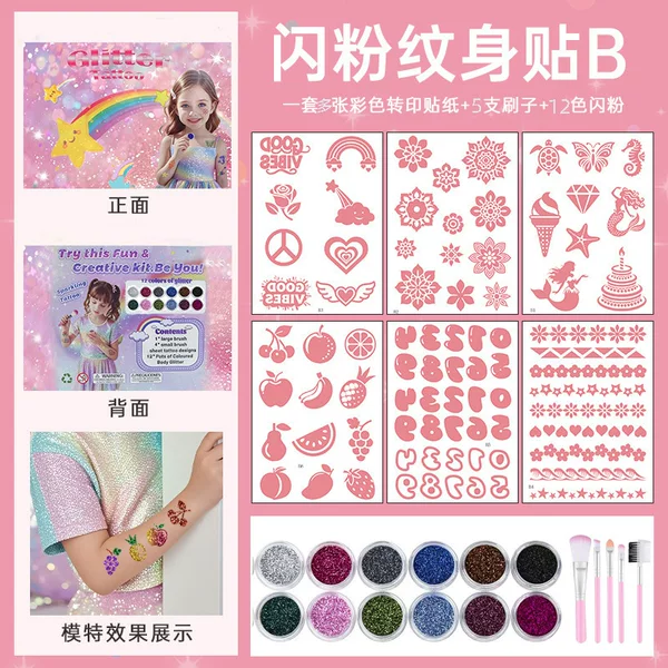 ✅Glitter Powder Tattoo Children DIY Diamond Body Painting suit Creative Stage Concert Glitter Powder Tattoo Sticker