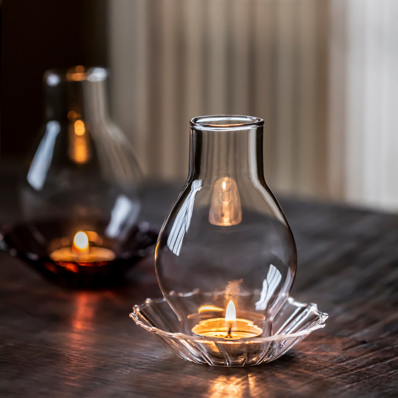 Retro a prueba de viento titular de la vela Zen simple vela Nordic cena cubierta de la vela de vidrio mesa de té decoración juego de té Accesorios