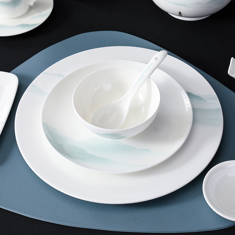Hotel ceramic table decoration tableware suit high-end club tableware box Restaurant Simple plate Bowl Bone China fishing boat singing night