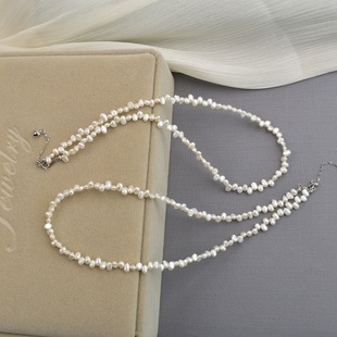 Dislocation Hole Small Particle Natural Freshwater Baroque Small Pearl Necklace Women's 925 Sterling Silver Niche Clavicle Chain Wholesale