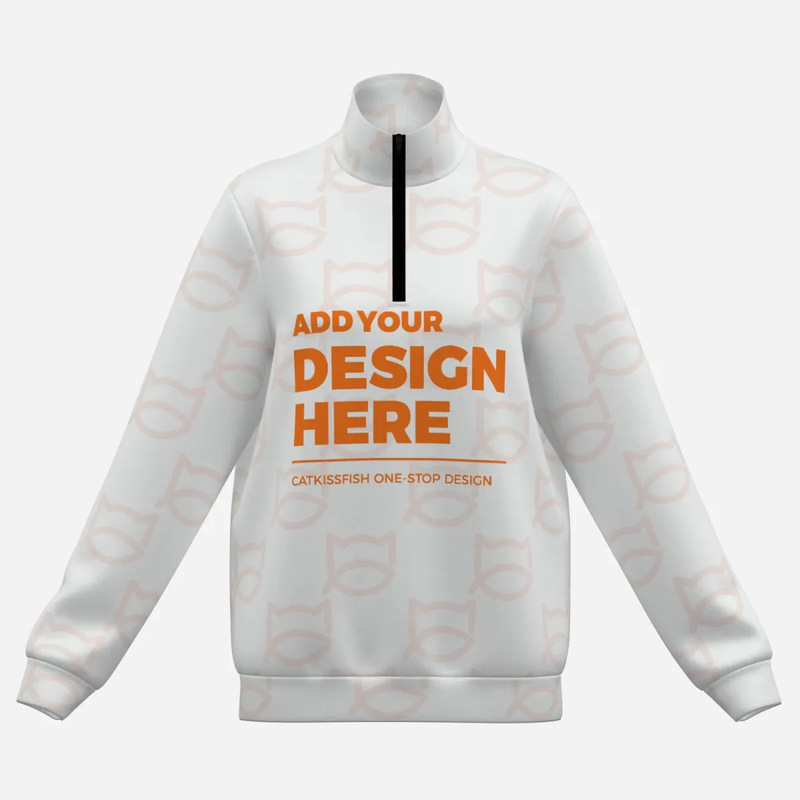 Cross-Border New Style All-Over Print Women's 1/4 Zip Pullover Wool Sweatshirt, Dropshipping Available