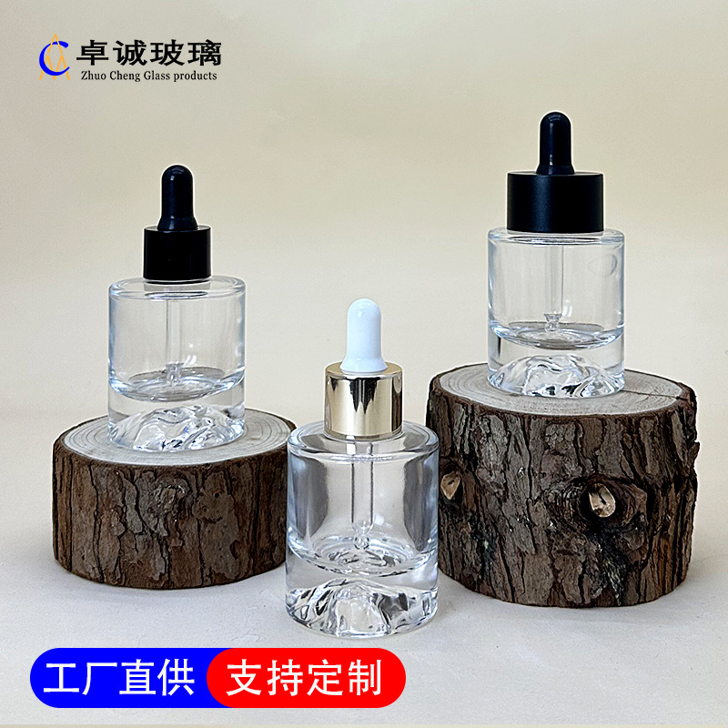 In-stock Snow Mountain Bottom 30ml dropper bottle, cosmetic glass bottle, serum dispensing bottle, custom glass bottle, essential oil bottle