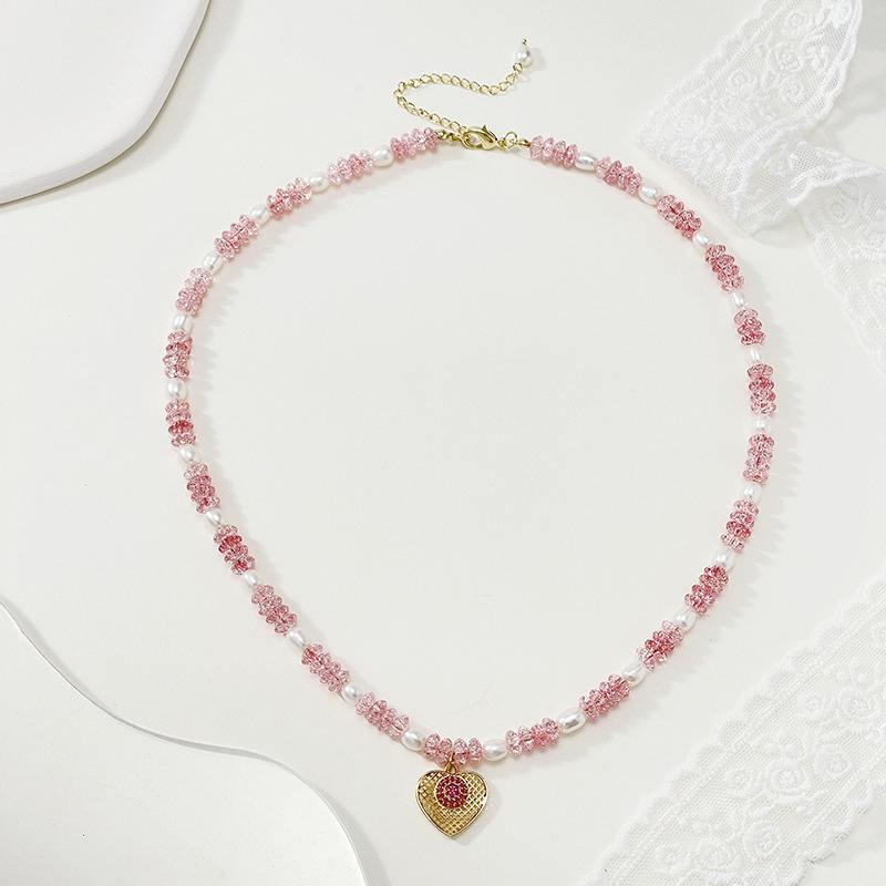 Fashion Heart Shape Pearl Copper Pendant Necklace 1 Piece