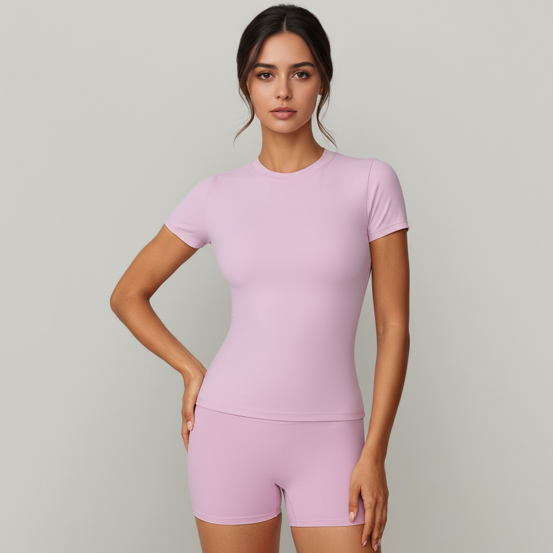 Cross-Border Spring and Summer Round Neck T-Shirt Quick-Drying Yoga Wear Short-Sleeved Fitness Tops Blouses Outdoor Running Sports Short-Sleeved Women