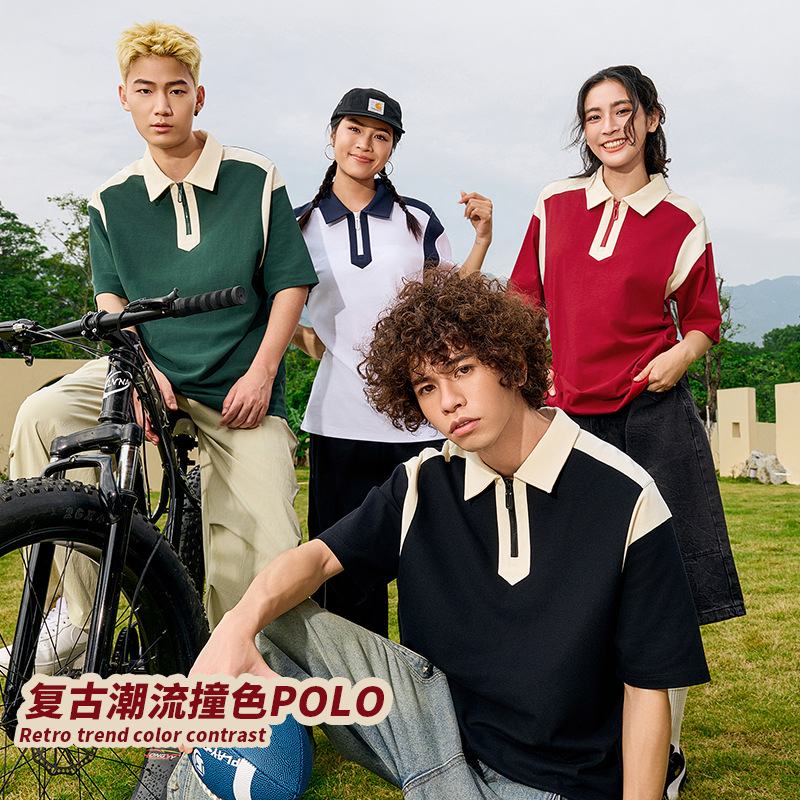 Semia cremallera marca de moda transfronteriza pesada escuela estilo europeo de manga corta camiseta de polo para hombres personalizada camiseta polo