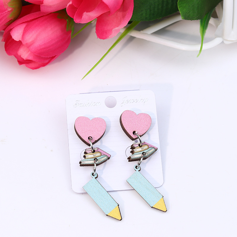 Cute Heart Shape Pencil Arylic Women's Drop Earrings display picture 3