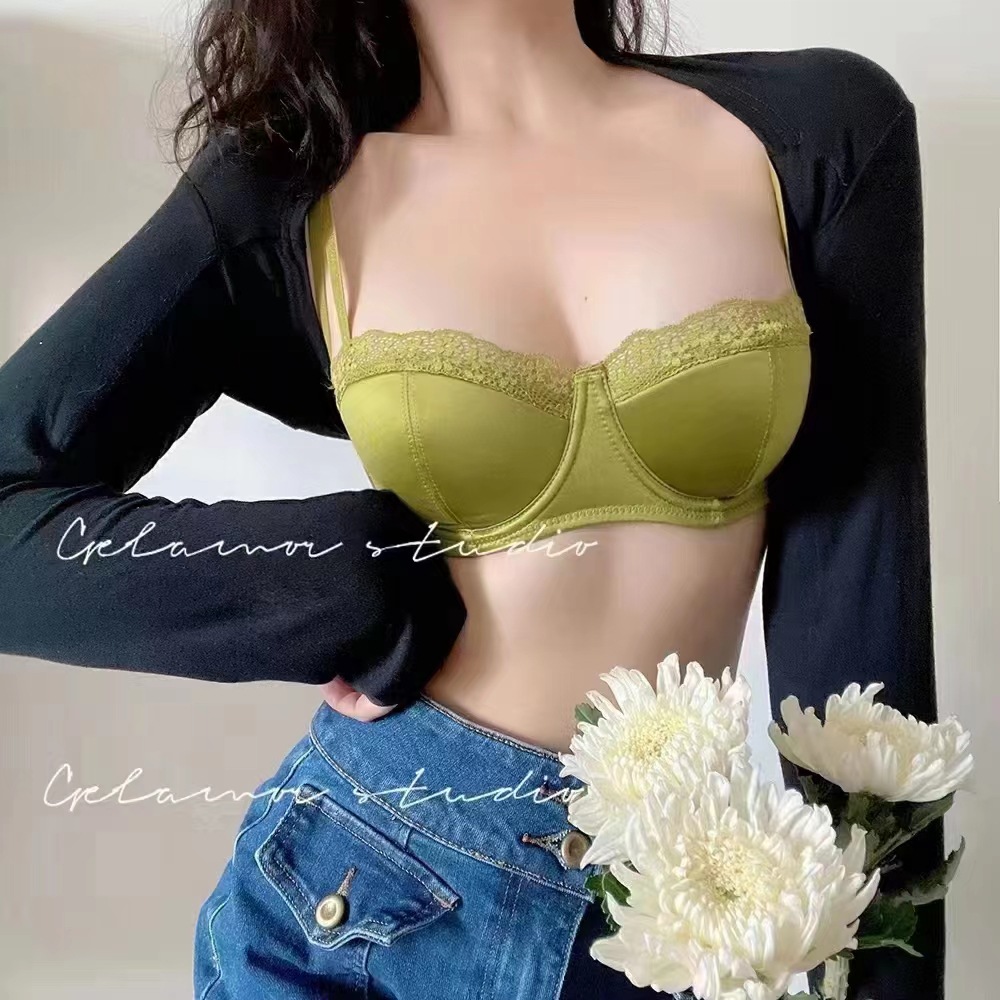 Thin bra for big breasts, narrowing of secondary breasts, anti-sagging, French sexy lace bra, comfortable soft support bra for women