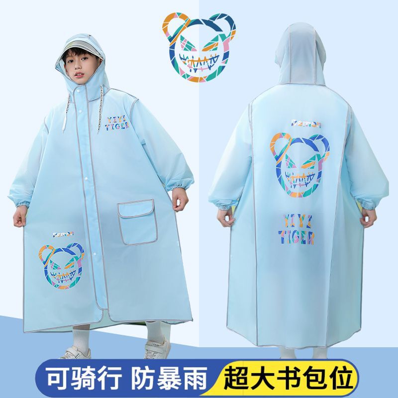 Children's Raincoat Boys and Girls Students School Fashion Cute Middle and Large Children's Long Full Body Rain-proof Transparent Poncho