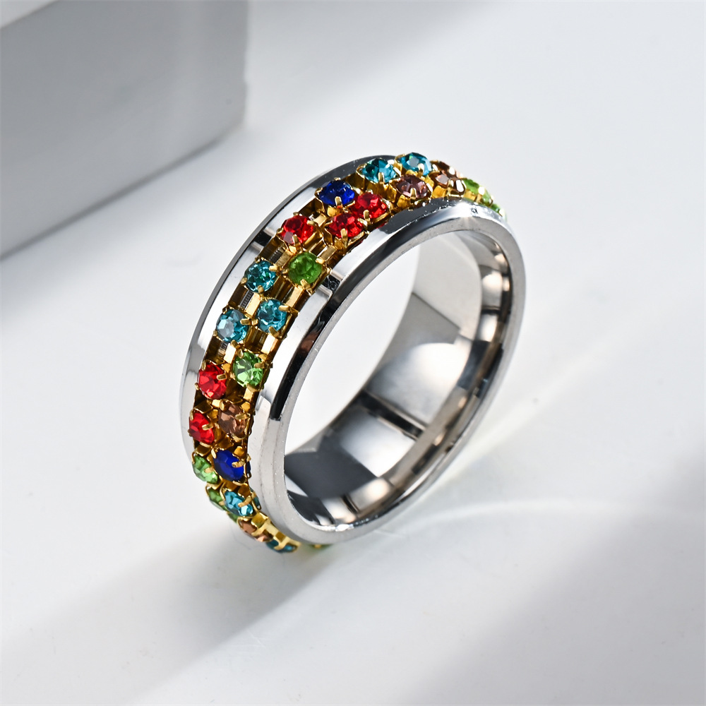 Lady Round Stainless Steel Plating Zircon Rings 1 Piece