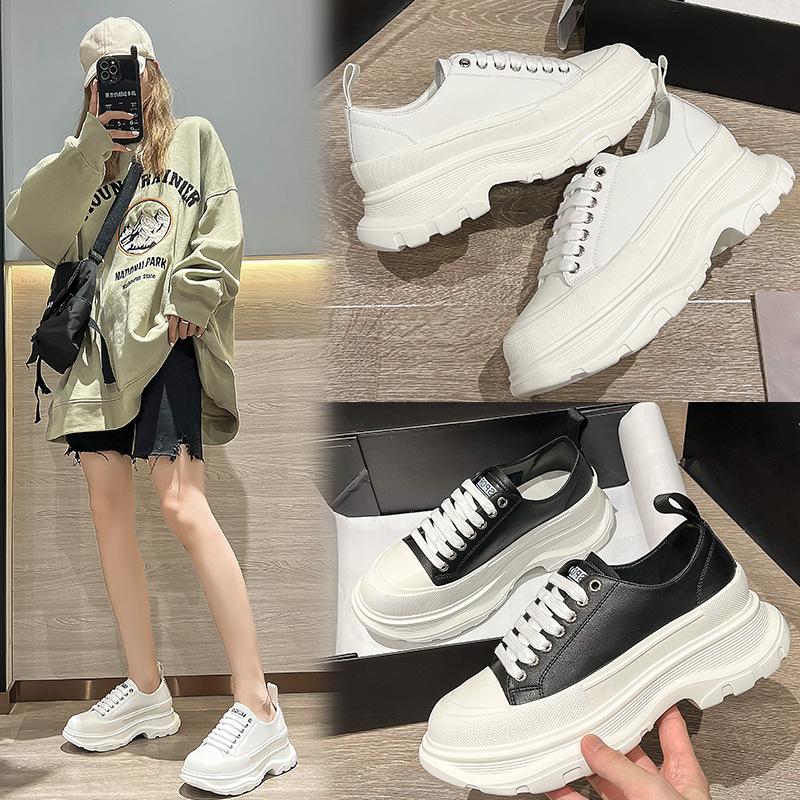 Steady McQueen Genuine Leather Thick-soled White Shoes Women's Spring Platform Shoes Small Height Increasing Cyber Celebrity Casual Sports Torre Shoes