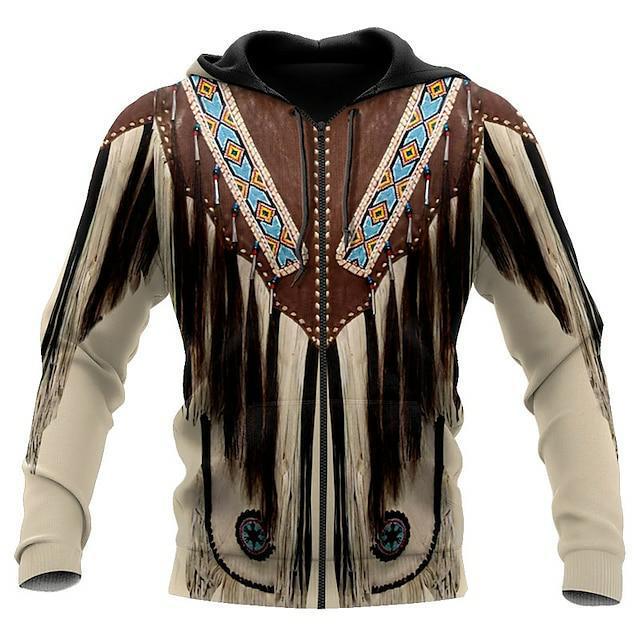 Popular men's full zip hoodie jacket hooded graphic printed western long sleeve autumn and winter sweater