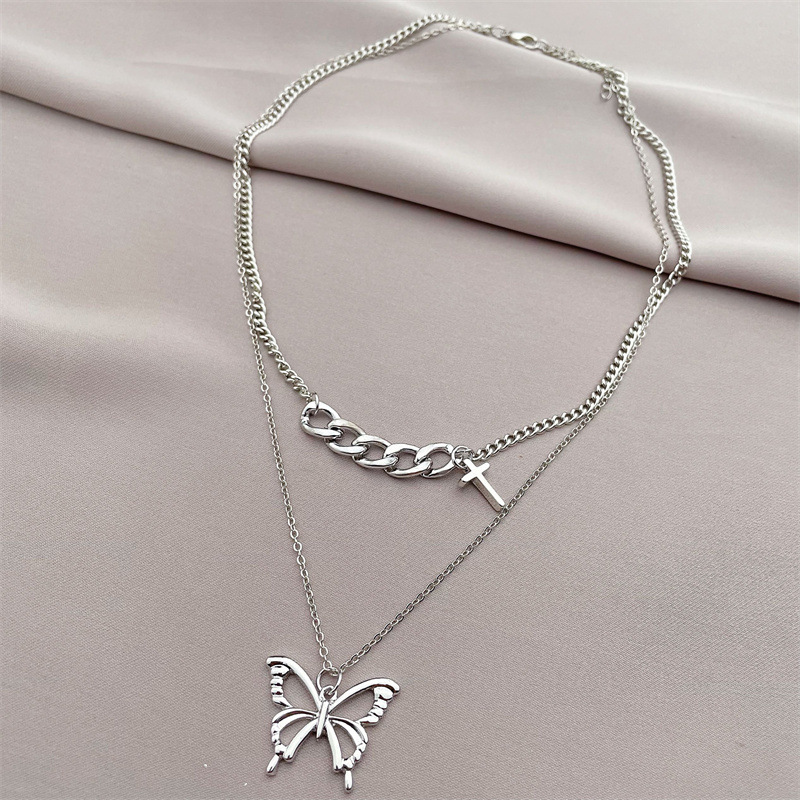 Tongfang Ornament Korean Style Personalized Curb Chain Bow Necklace Double-layer Chain Fashion Simple Clavicle Chain For Women display picture 6