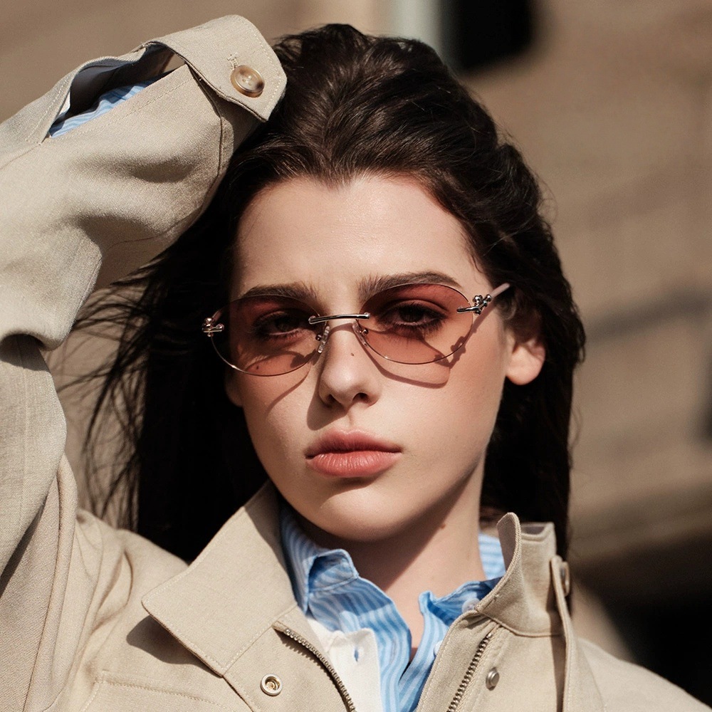 Rahmenlose Sonnenbrille Für Damen Mit Uv-schutz Modisch Elegant_voghion.com