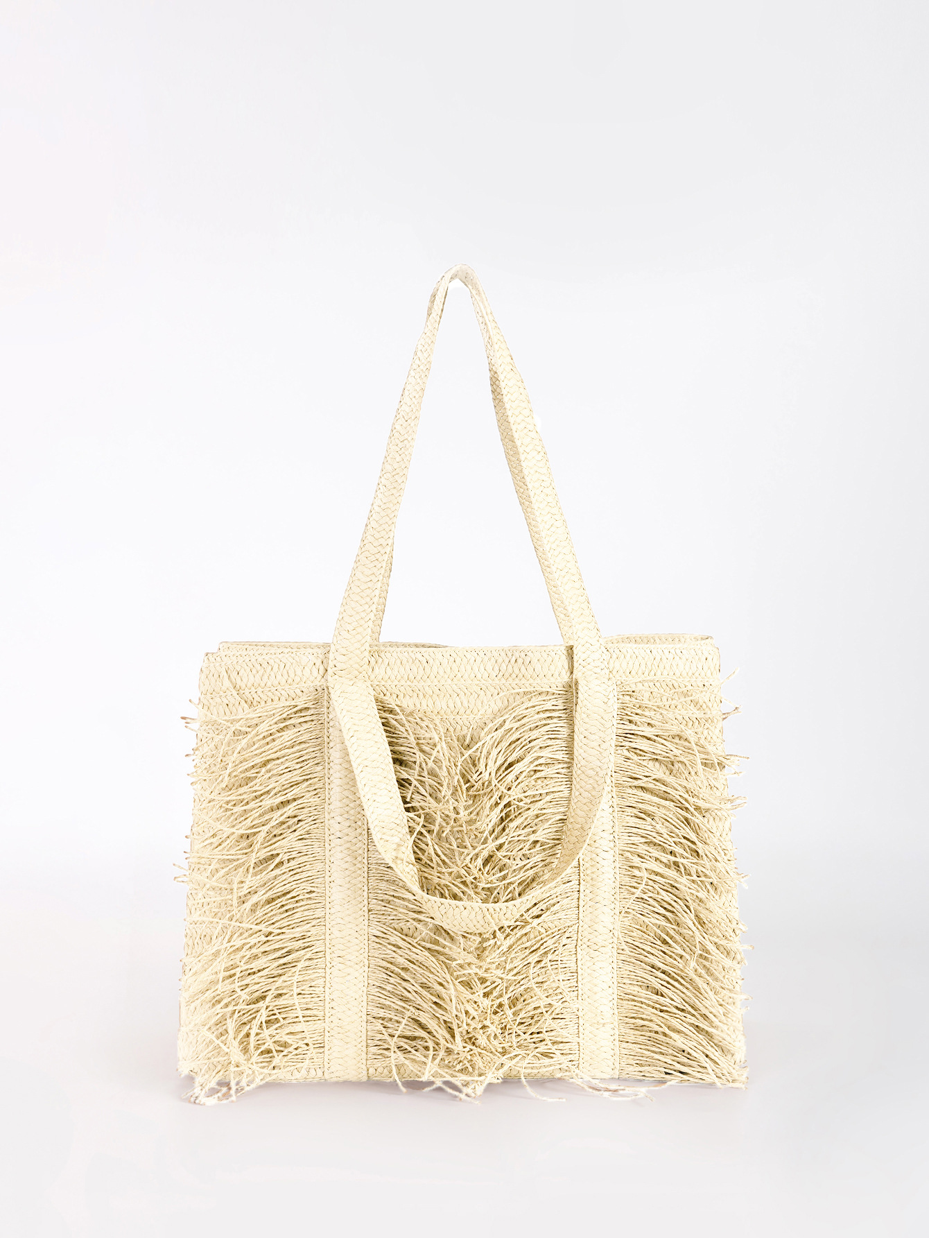Double Handle Strap Type Women's Large Paper Solid Color Elegant Streetwear Straw Square Zipper Straw Bag