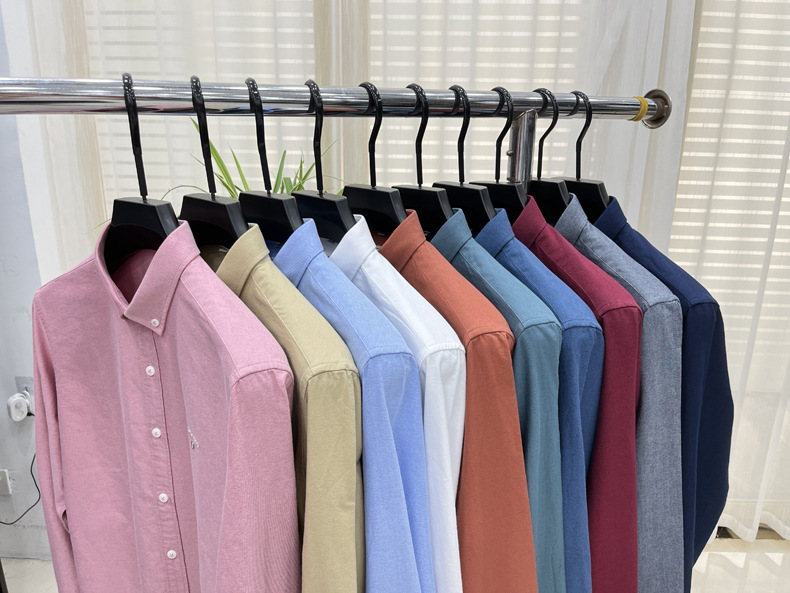 Men's Long-sleeve Embroidered Shirt Solid Colour Casual Autumn Top_voghion.com