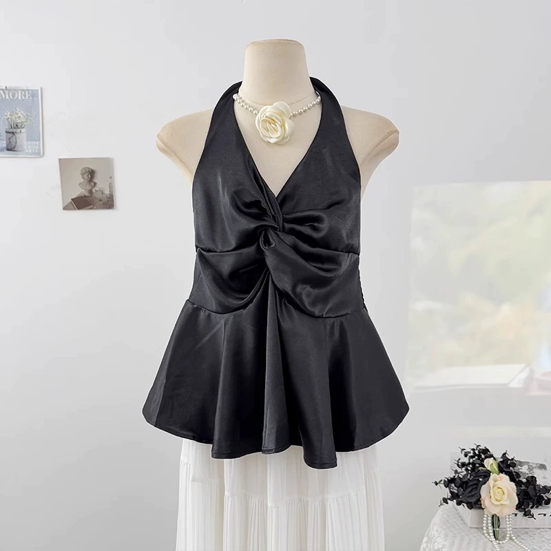 Женский топ-жилет без рукавов с плиссированным воротником-халтер и юбка-миди с плиссировкой и оборками на спине, лето 2025 года