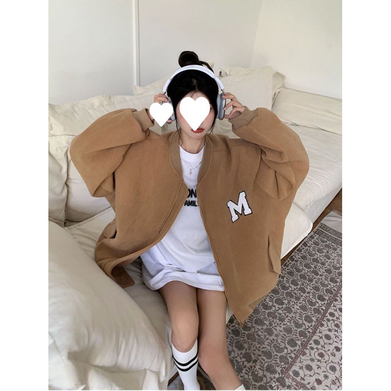 Lazy mlb coat Autumn and winter new pattern Plush thickening Korean Edition Easy Versatile Cardigan Sweater